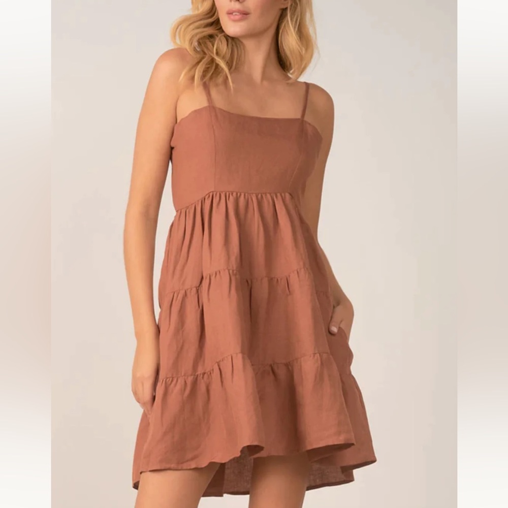 Brown Mini Linen Dress